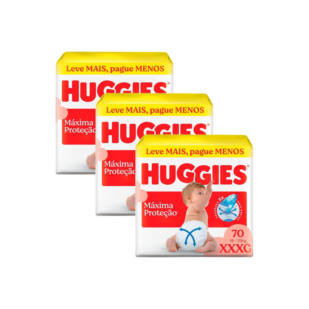 Kit 3 Fralda Huggies Supreme Care Máxima Proteção Tamanho XXXG 70 Unidades Descartáveis em Oferta na Shopee