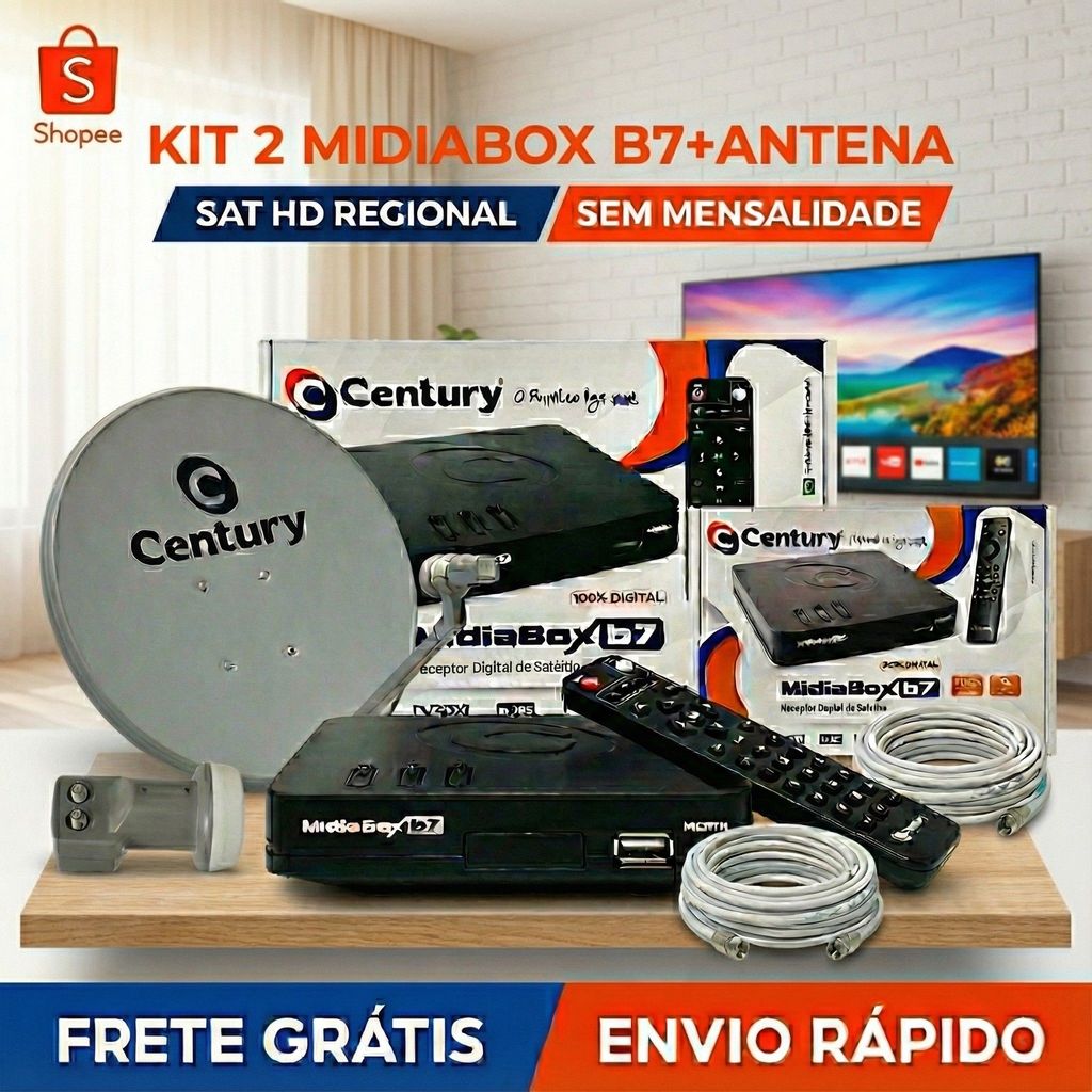 Conjunto Digital Century com Antena Ku + 2 Midiabox B7 + LNBF Duplo
