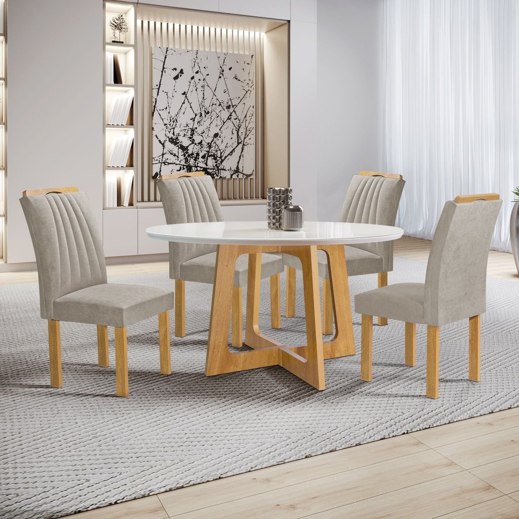 Conjunto Mesa Arizona 120cm com 4 Cadeiras Arizona Tampo Redondo Plus com Vidro
