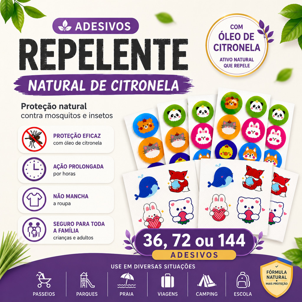 Kit 36/72/144 Adesivos Repelentes Contra Mosquitos Infantil