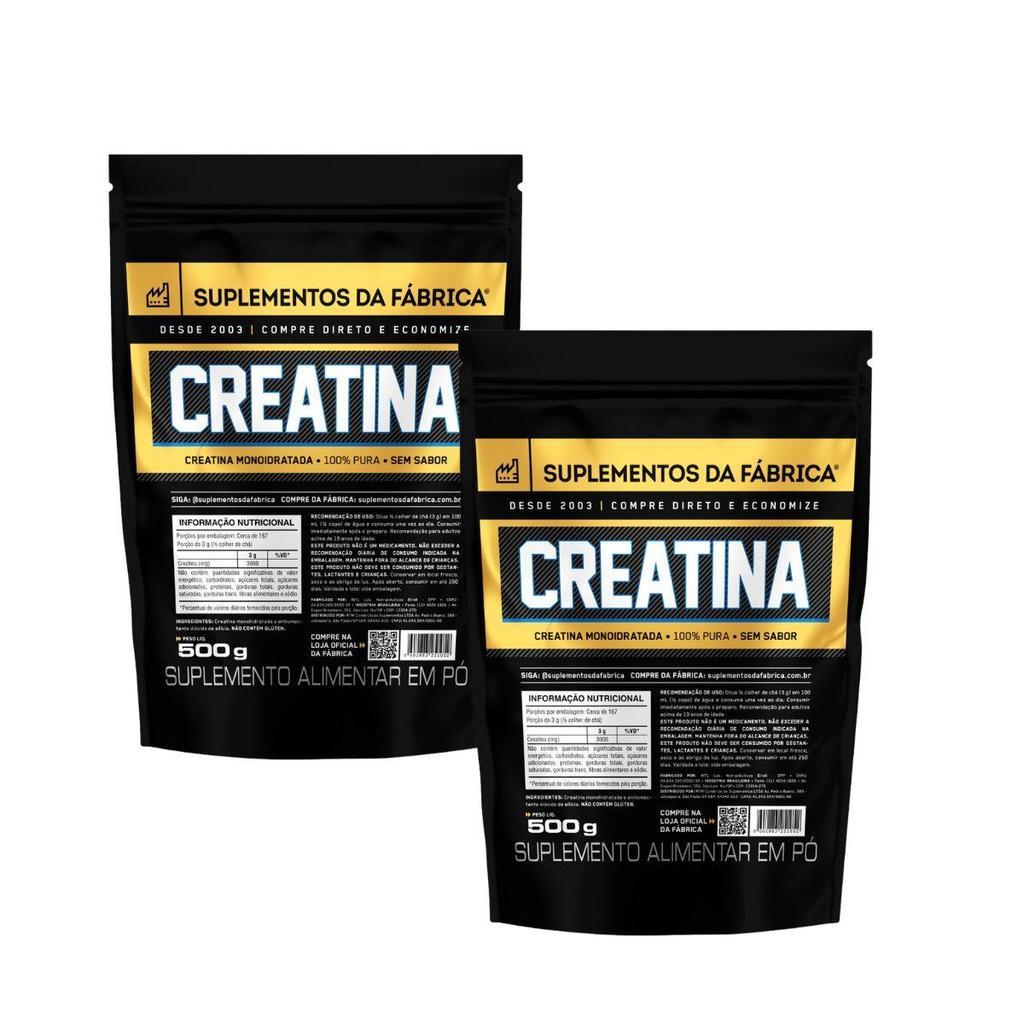 Kit 2 Creatina 100% Pura Monohidratada 500g Suplemento da Fabrica