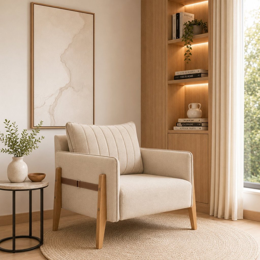Poltrona Decorativa Linho Bege Orion 77cm Bege