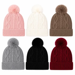 Touca Feminina Forrada Peluciada com Pompom Gorro de Tricô Quentinho Touca de Frio Feminina Elegante