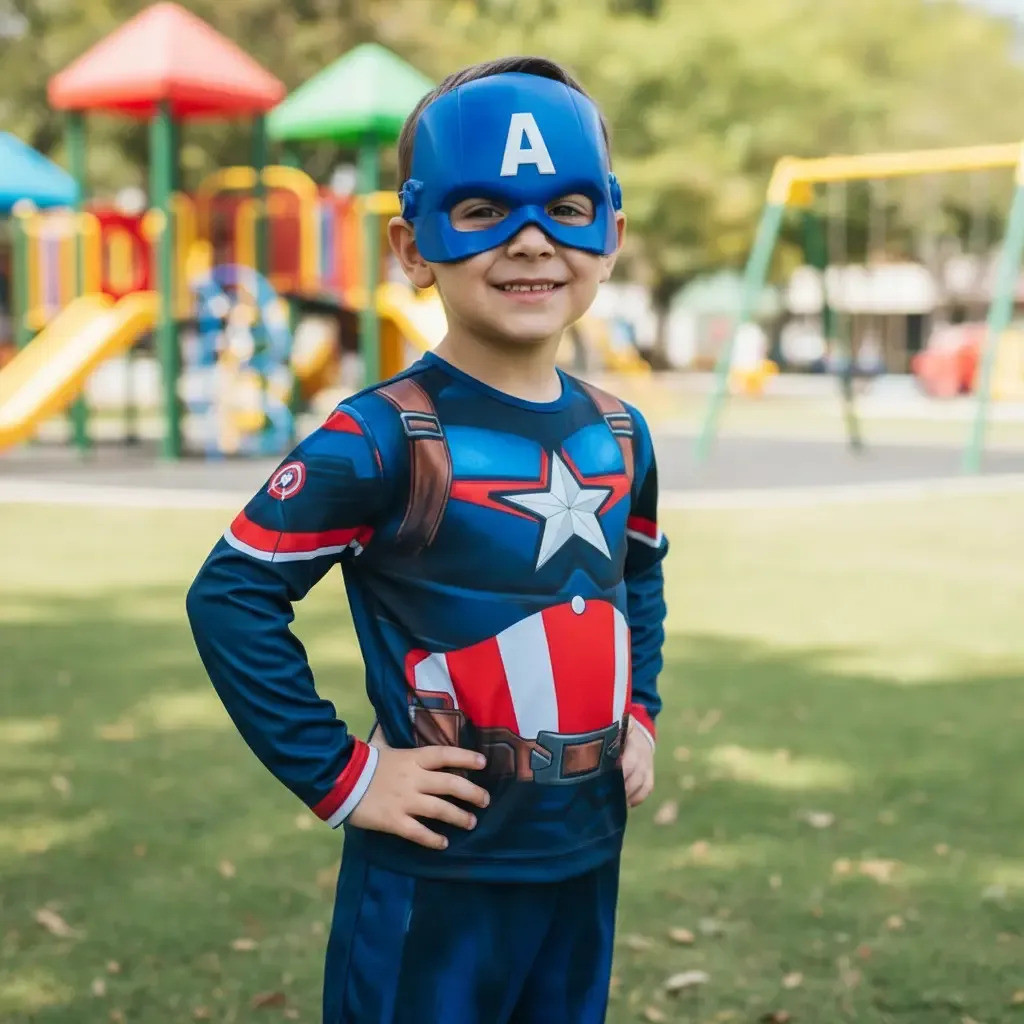 Roupa Infantil Fantasia Do Capitão America Longa C/ Mascara