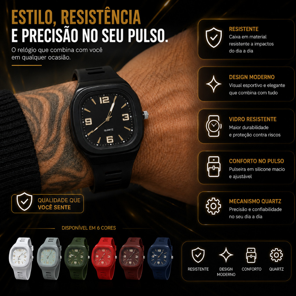 Relógio Masculino Silicone Casual Moderno Quartz Pulseira Macia