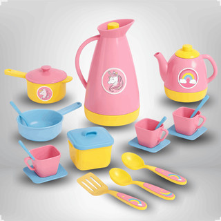Kit Panelinhas Infantil Unicornio Chá Cozinha Brinquedo Com Garrafa E Acessórios