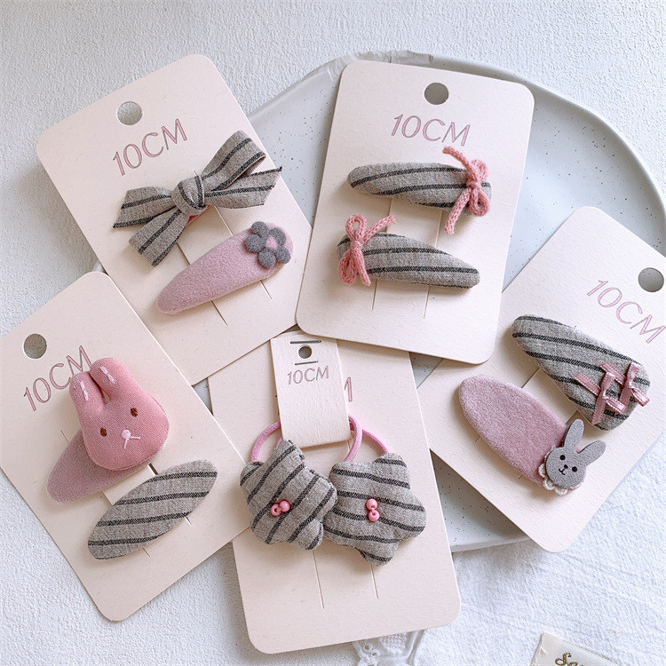 Crianças rosa cinza listrado arco grampo de cabelo bonito menina dos desenhos animados coelho flor Hairpin franja cabelo