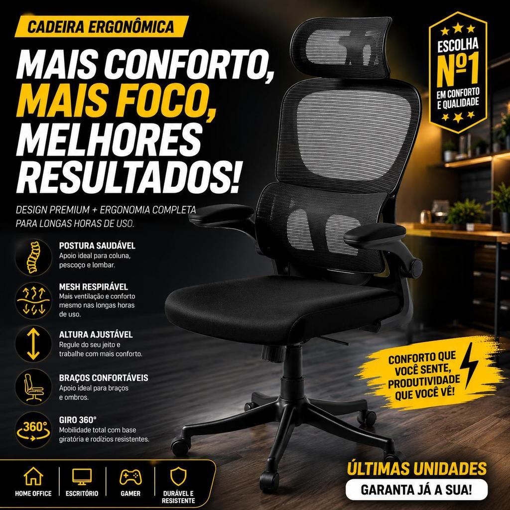 Cadeira De Escritório Ergonômica Executiva Suporte Lombar Tela Mesh Python Fly 150kg