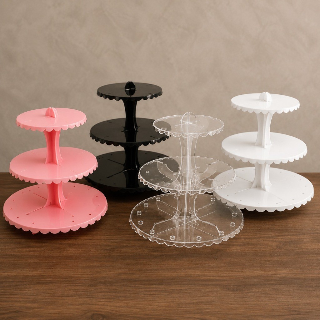 Porta Docinhos Torre 3 Andares Decoração Mesa Festa Elegante Resistente Rosa Preto Branco Cristal