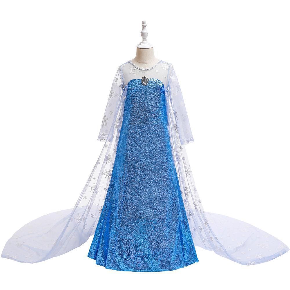 Frozen Elsa princesa vestido passarela vestido de festa Trailing manto desempenho vestido cosplay crianças vestido