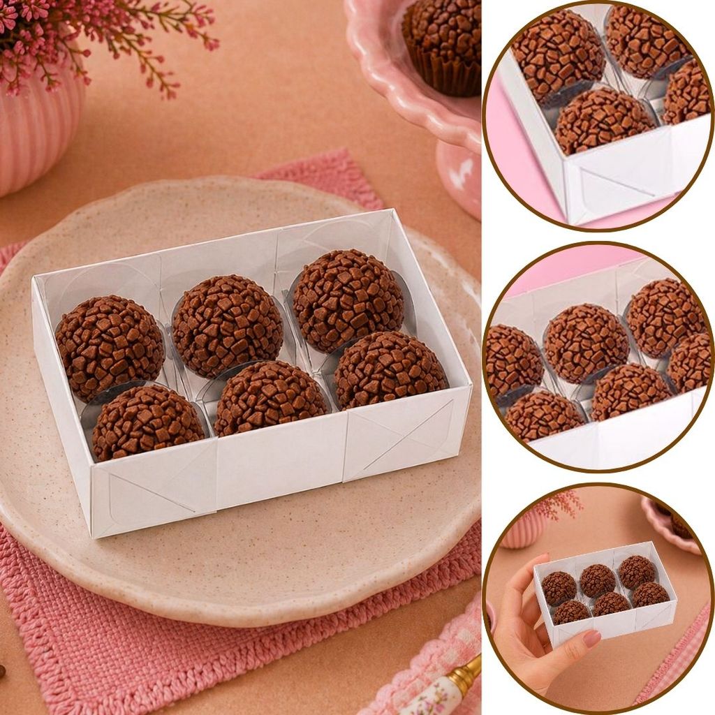 10~50 CAIXA P/ 06 DOCES C/ VISOR BRANCA 12X8X4 4649 (IDEIA) CHOCO