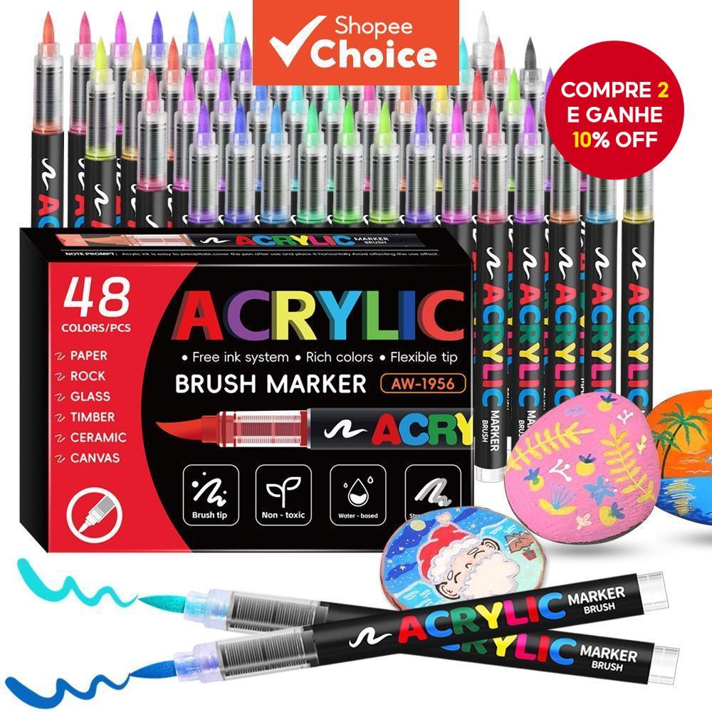 24/36/48 Cores Canetas Marcadoras Acrílicas De Ponta Macia Para Arte , Desenho , Pintura De Estudante , Grafite , Aquare