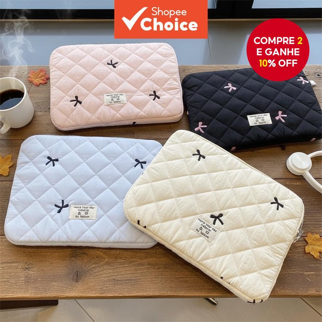 Bolsa para laptop com padrão de laço à prova de choque estilo coreano 2025 para notebooks de 10-15,6 polegadas