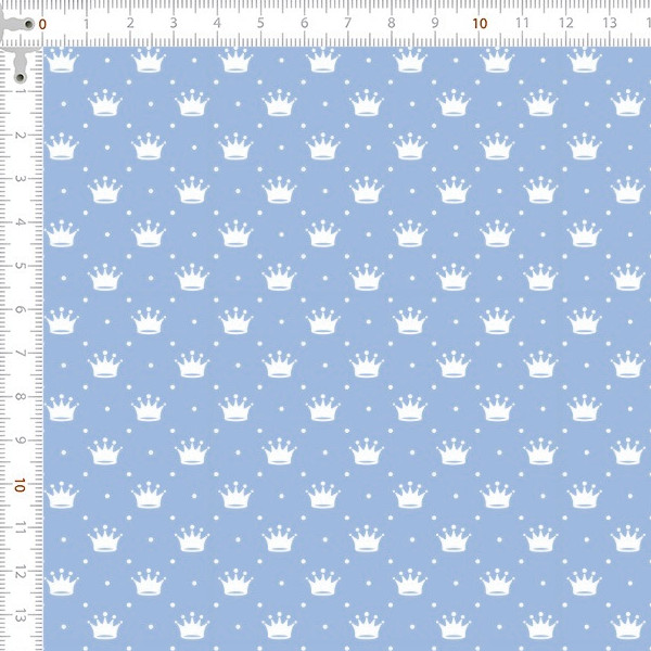 Tecido Tricoline Estampado Mini Coroa Fundo Azul Bebê Fofura Enxoval Costura Pano