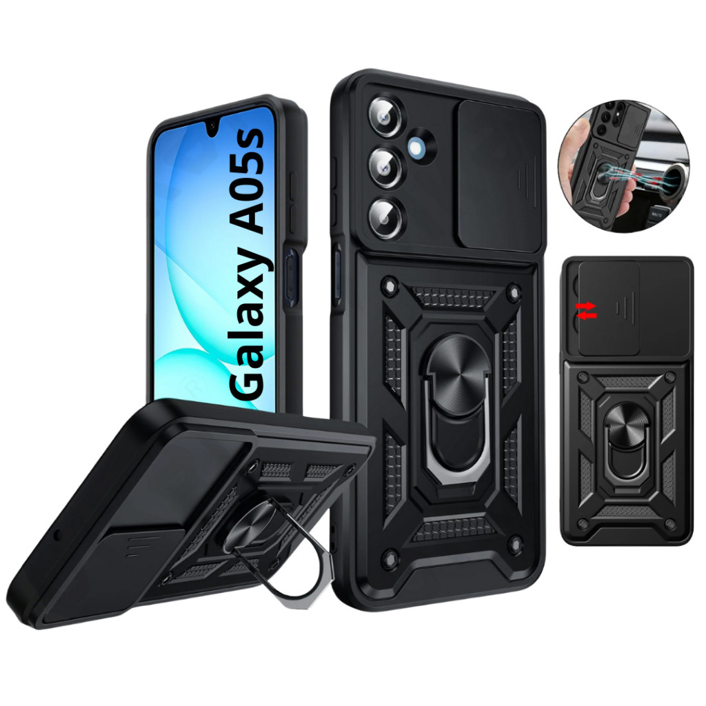 Capa Capinha Armor Para Galaxy A05s Preta Proteção Nível Militar Com Suporte e P