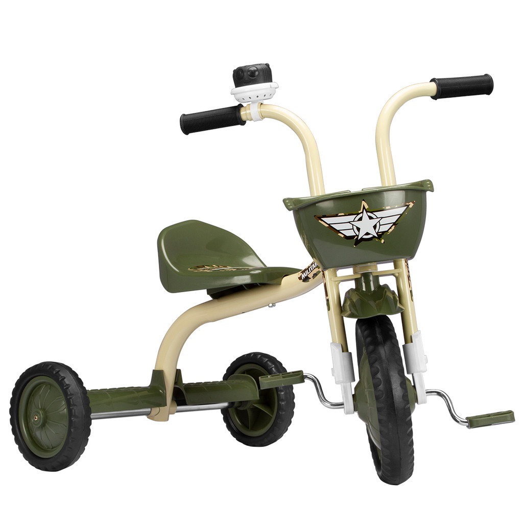 Triciclo Ultra Bikes Military Boy Verde Militar com Cesto e Plataforma Traseira