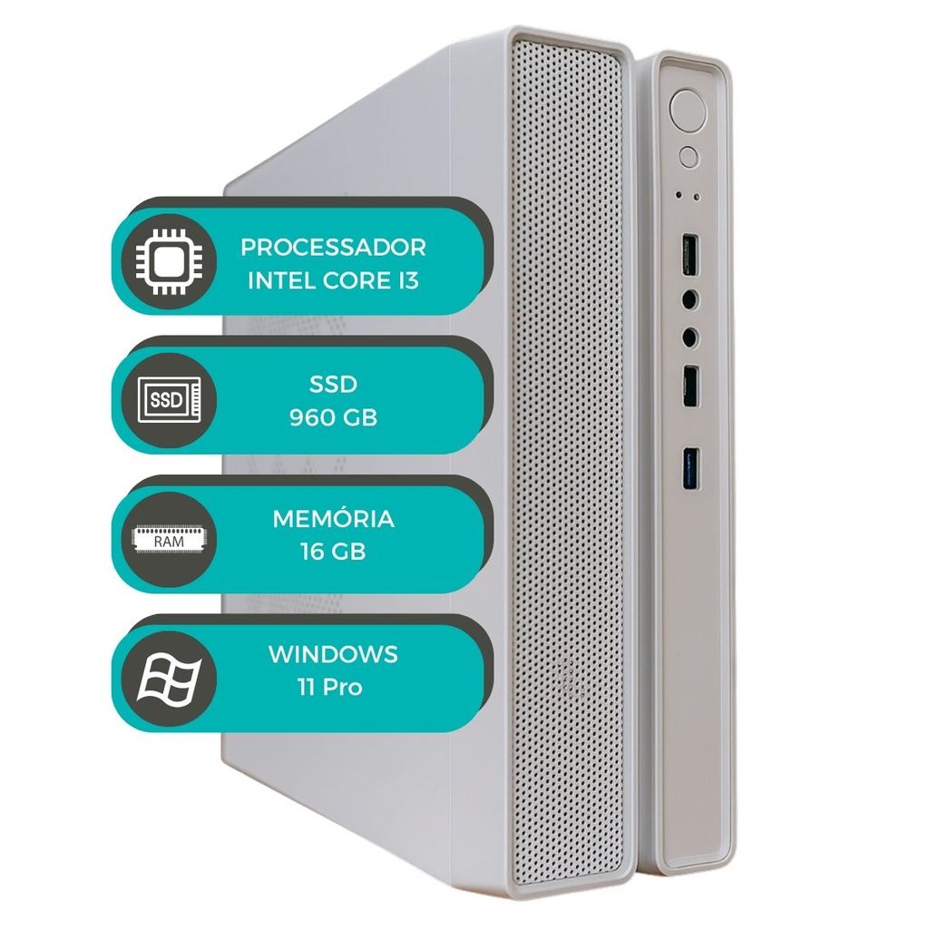 Computador Slim MultiPC Branco i3 6ªGen 16GB SSD 960GB Windows 11 Ideal para Escritório e Estudos