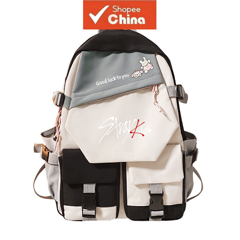 Mochila de Estilo Preppy para Estudantes Felix da Versão Coreana da Moda Stray Kids, Mochila Casual de Grande Capacidade