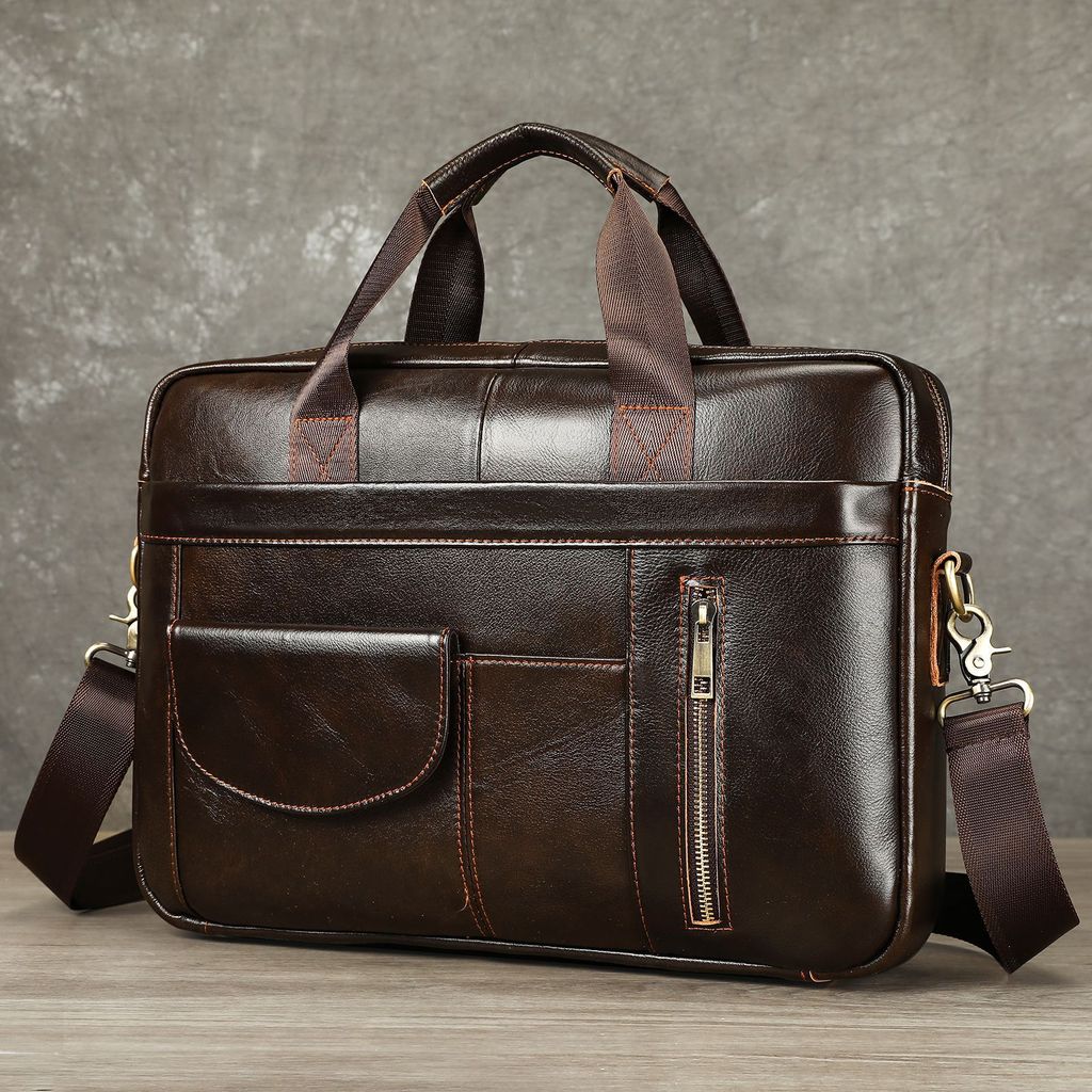 Bolsa masculina de couro de primeira camada, maleta de couro genuíno para negócios, pasta para Notebook de 50 cm