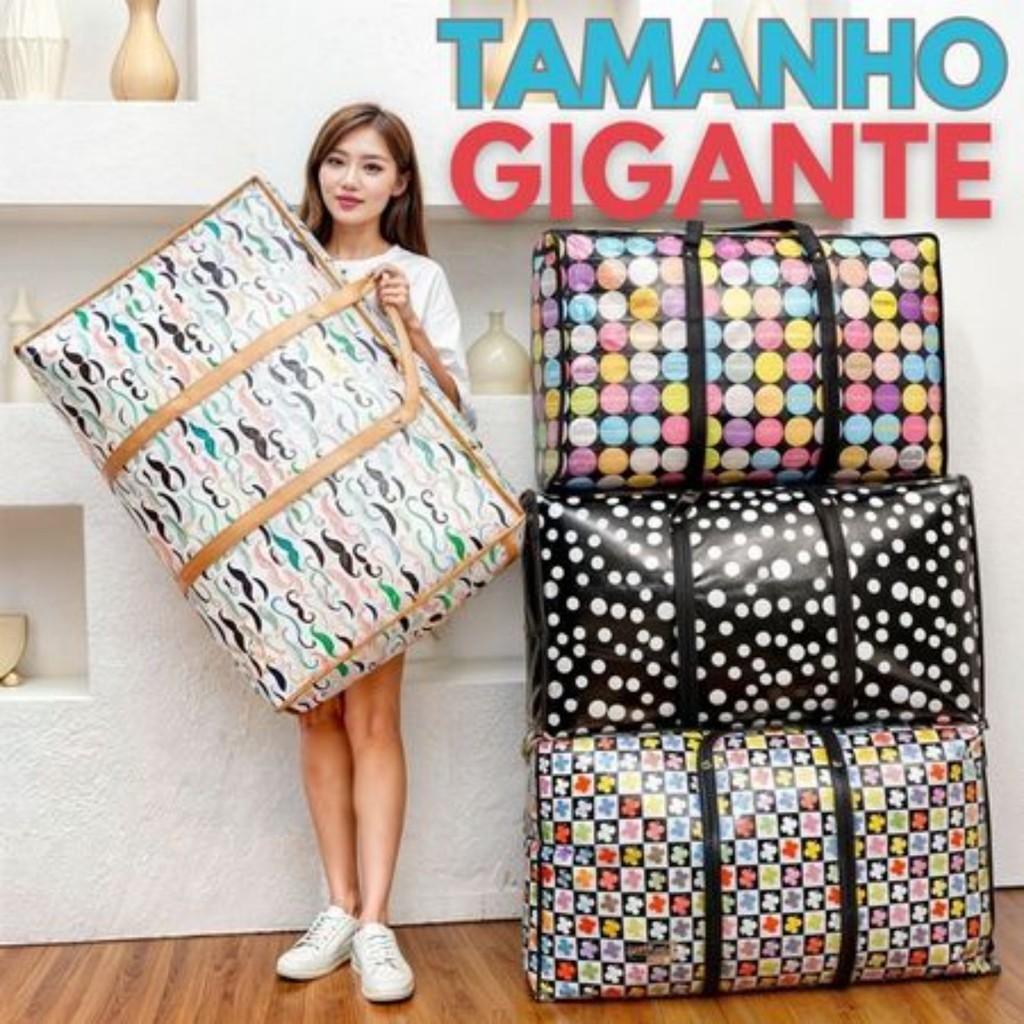 Bolsa Sacolão com Zíper – Sacola Grande para Feira, Mercado e Viagens em Oferta na Shopee