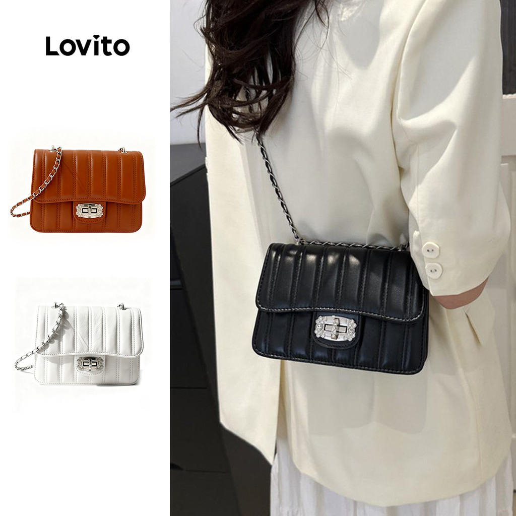 Lovito Bolsa de ombro pequena elegante de metal com corrente de bolso e trabalhadoras mulheres LFA56081 em Oferta na Shopee