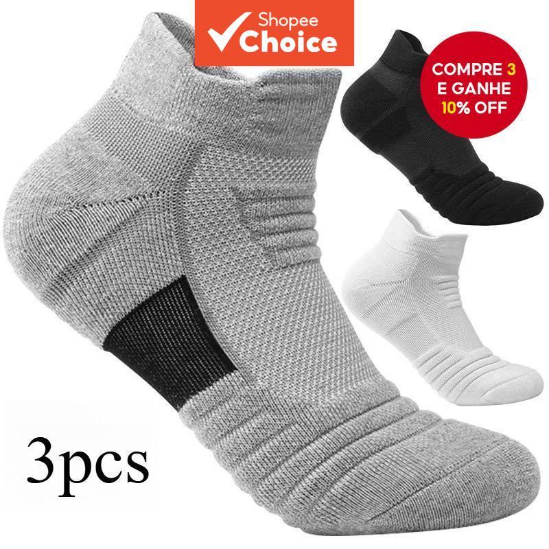 【3pcs】Meias Masculinas Profissionais para Esportes, Meias Curtas, Meias de Malha Respirável para Corrida e Basquete