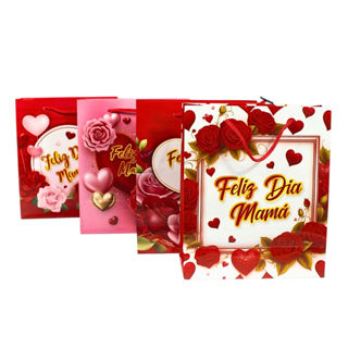 Kit 12 Sacolas para presente DIa das Mães 26x32x10cm sortido em Oferta na Shopee