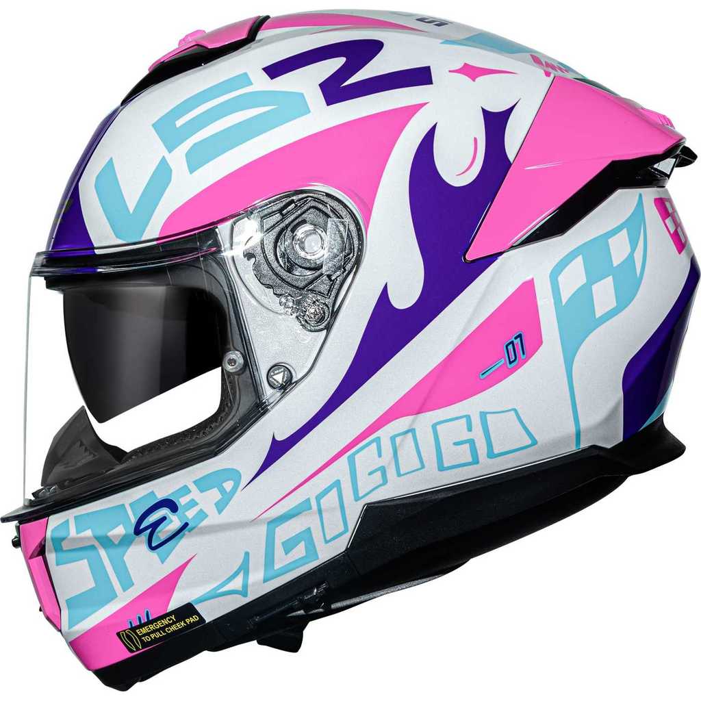 CAPACETE LS2 STREAM 2 FF808 RACE BRANCO ROXO ESPORTIVO FEMININO COM ÓCULOS