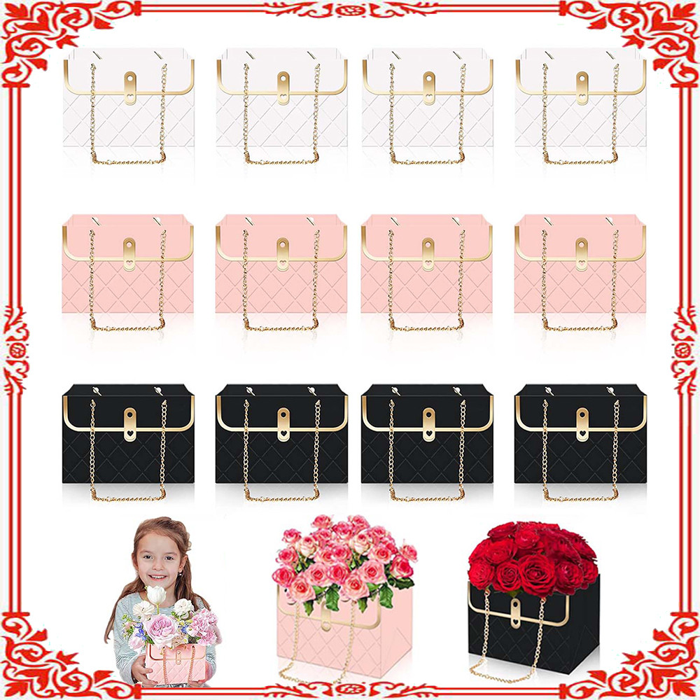 12 sacos com alça para embalagem de bouquets Três cores Dimensões: 15 x 10 x 10,5 cm