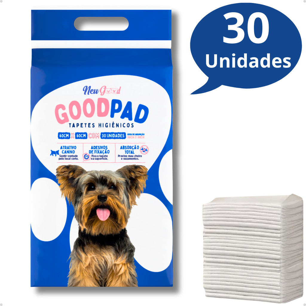Tapete Higiênico Descartável Alta Absorção Premium para Cachorro GoodPad 60cm x 60cm 30 Unidades