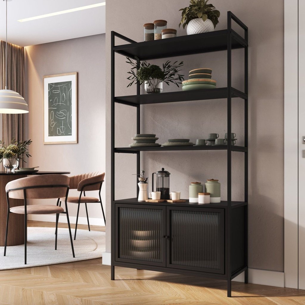 Estante Biblioteca com 2 Portas e 3 Prateleiras Euforia Yescasa Preto Preto