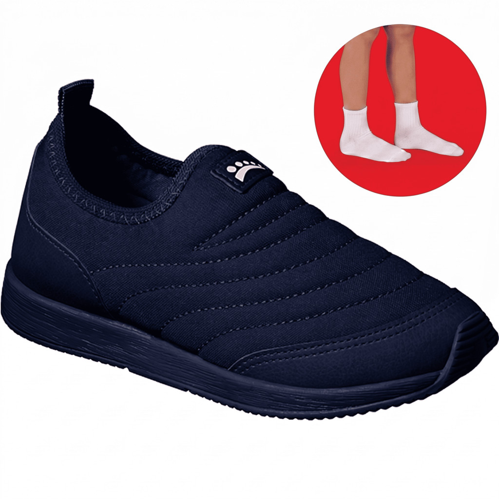 Tênis Infantil Ortopasso Jogging Calce Fácil Menino Menina Preto Kit com 1 par de meia