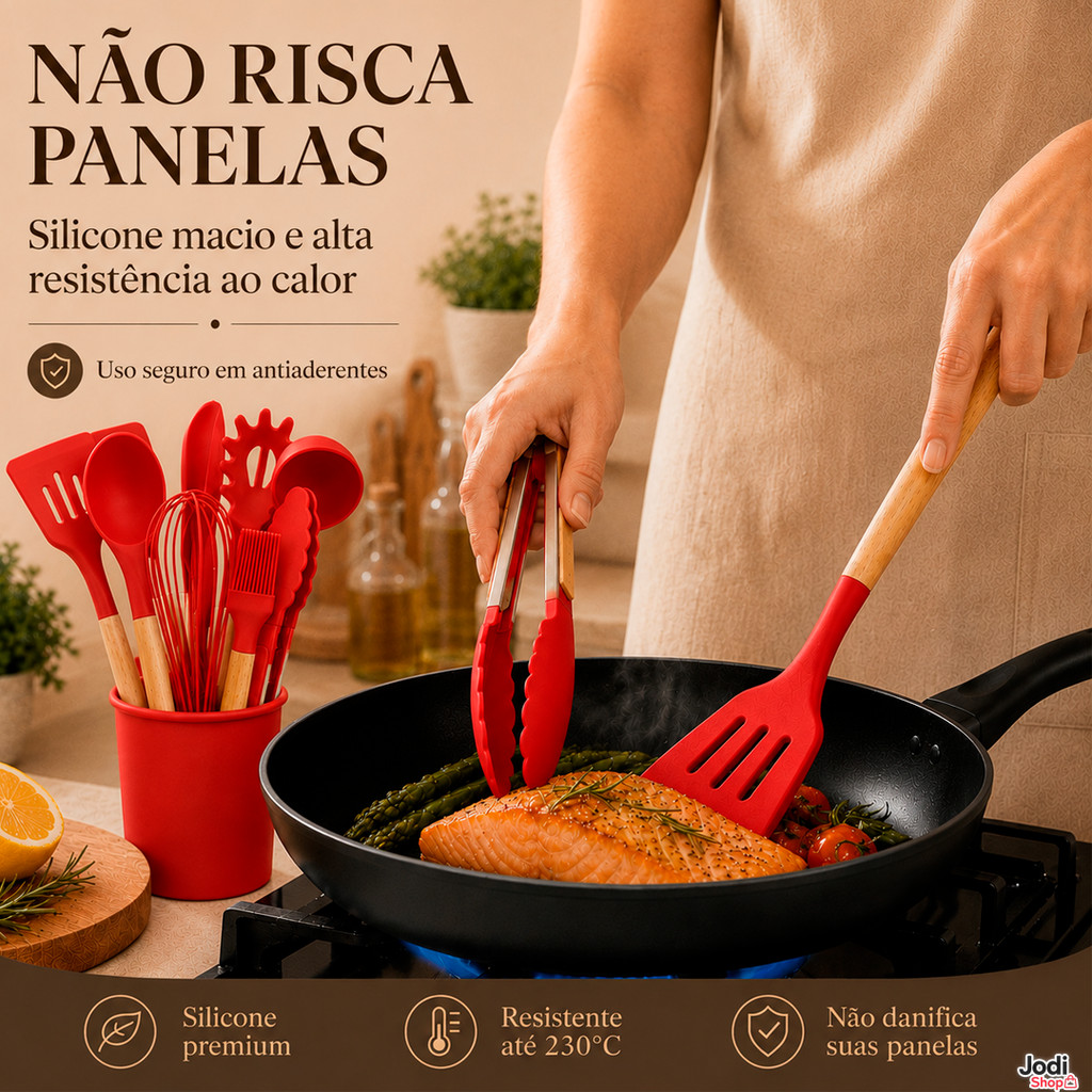 Conjunto 12 Utensílios de Silicone para Cozinha Antiaderente Completo