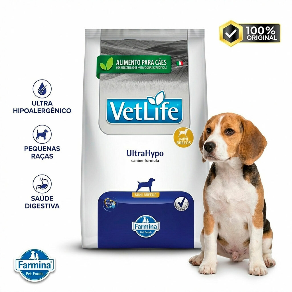 Ração Vet Life Ultrahypo Cães Mini 2kg Para Alergia Alimentar Dermatite E Doença Intestinal