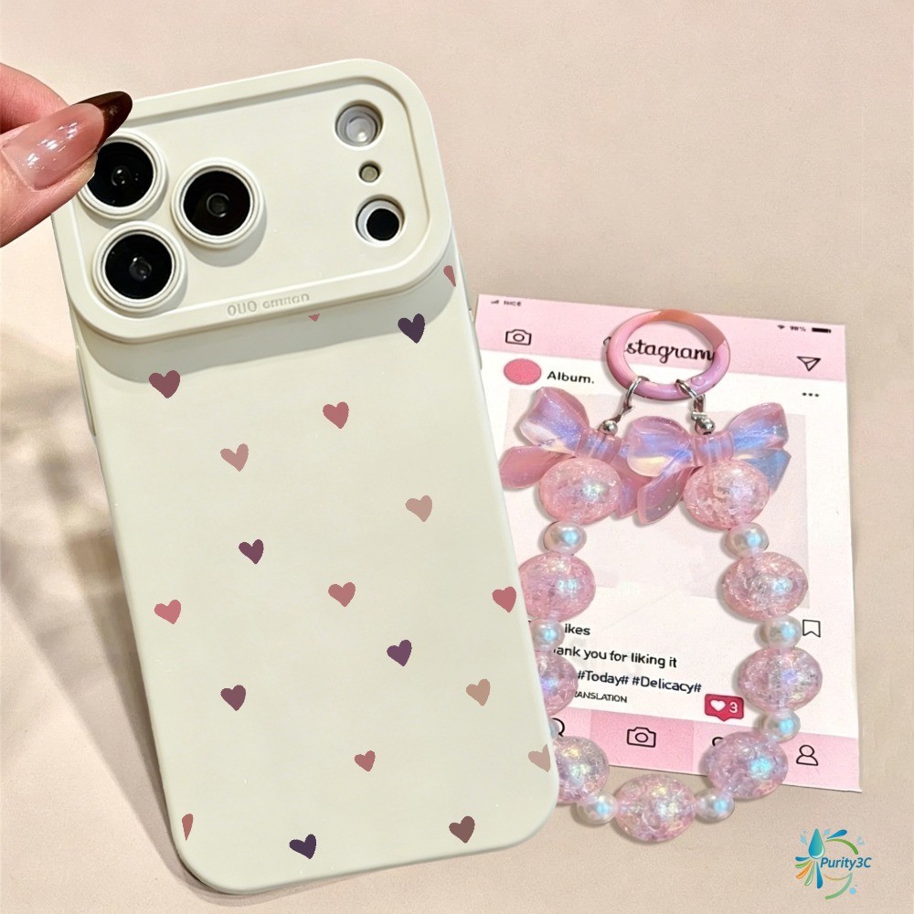 Capinha Corações Rosa com Proteção de Câmera Para iPhone 17 Pro Max 16 15 14 13 12 11 XS XR 7 Plus Capa de Celular