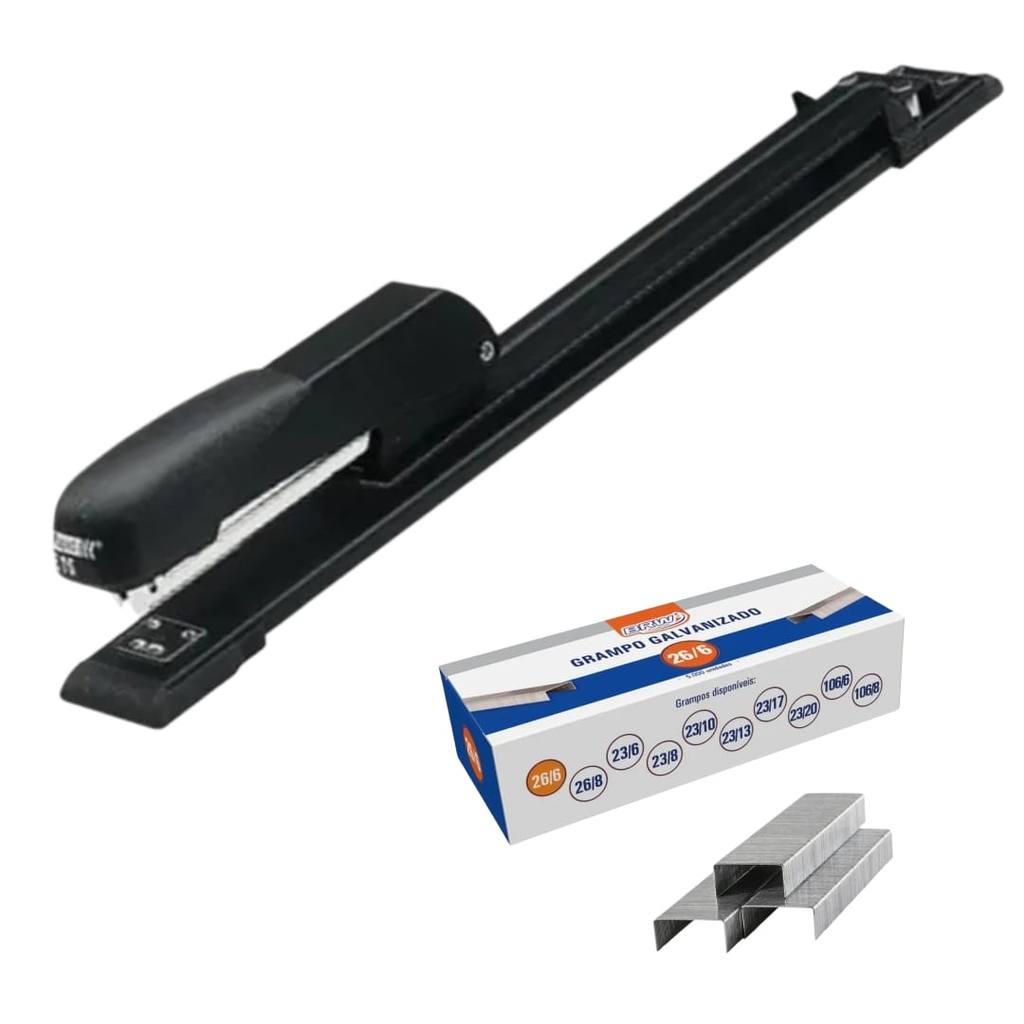Grampeador De Longo Alcance Profissional + Cx De Grampo 26/6