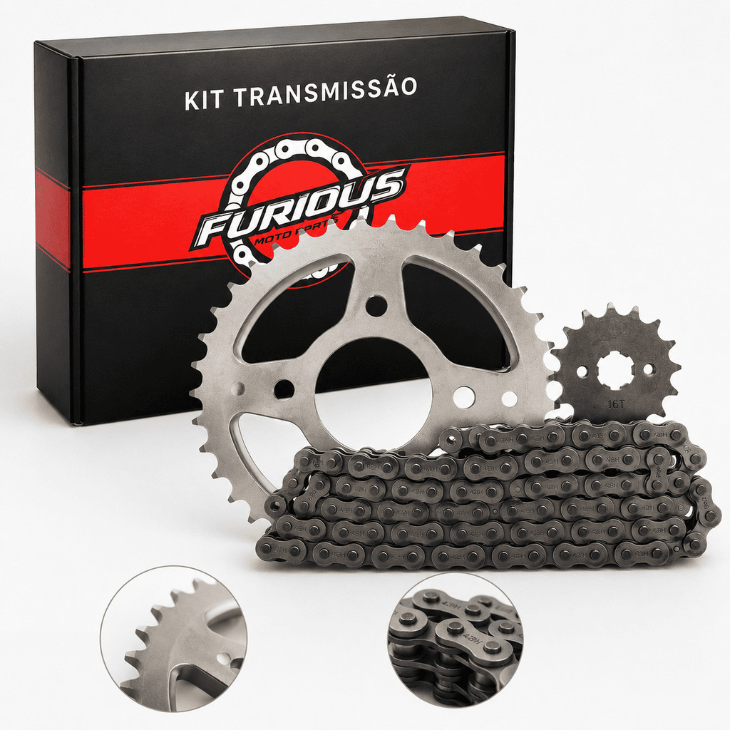 Kit Relação CG 150 Titan Fan 2004 A 2015 Transmissão Completa Coroa Pinhão Corrente Aço 1045