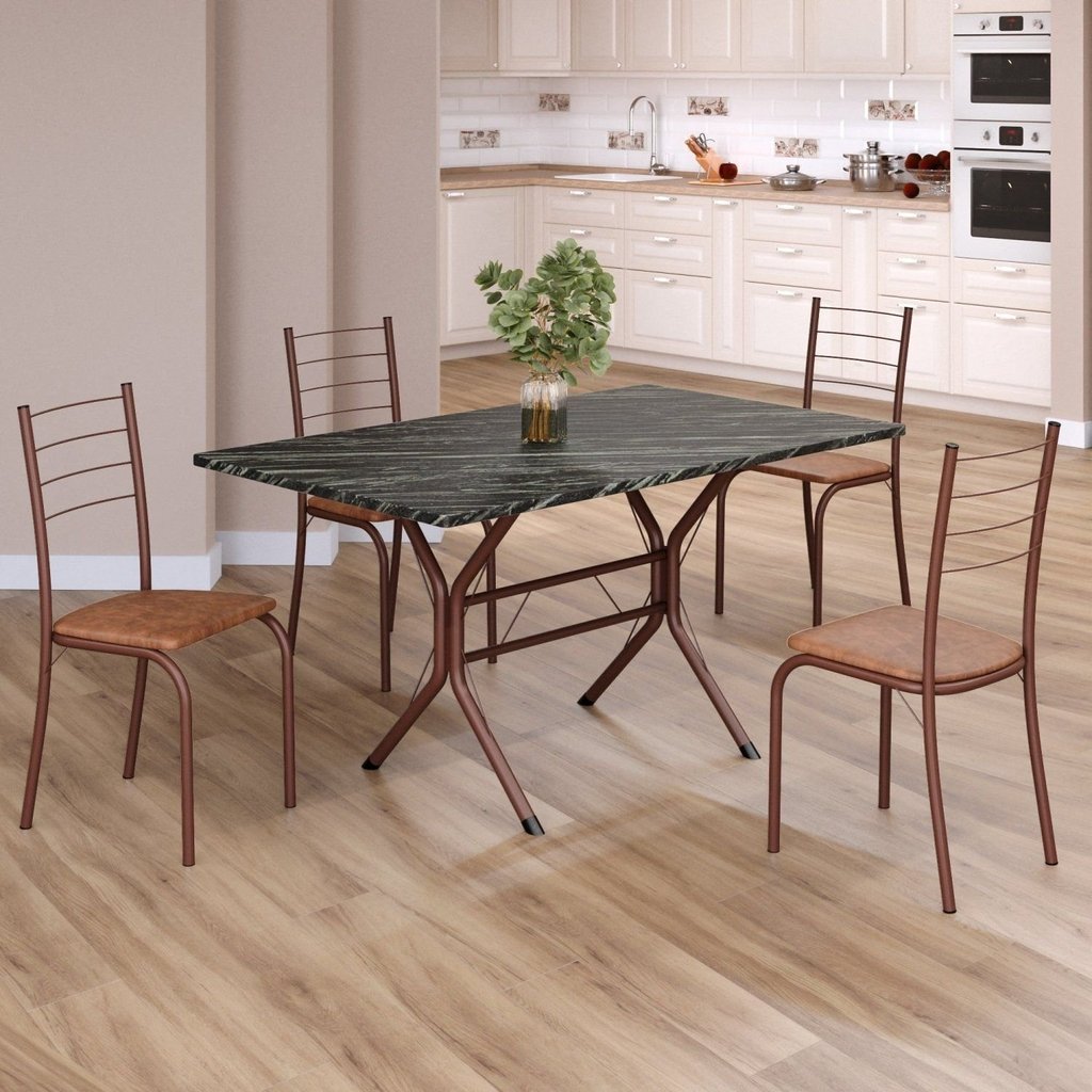 Conjunto Sala de Jantar Mesa Retangular 120x75cm Tampo Madeira MDP Indiana 4 Cadeiras Rio Marrom/C. Marrom/Marrom