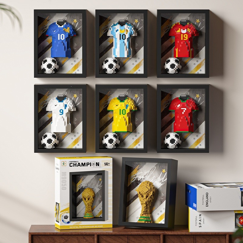 Blocos De Construção Da Estrutura Camisa Principal Copa Do Mundo , Brinquedos Colecionáveis Para Entusiastas Futebol