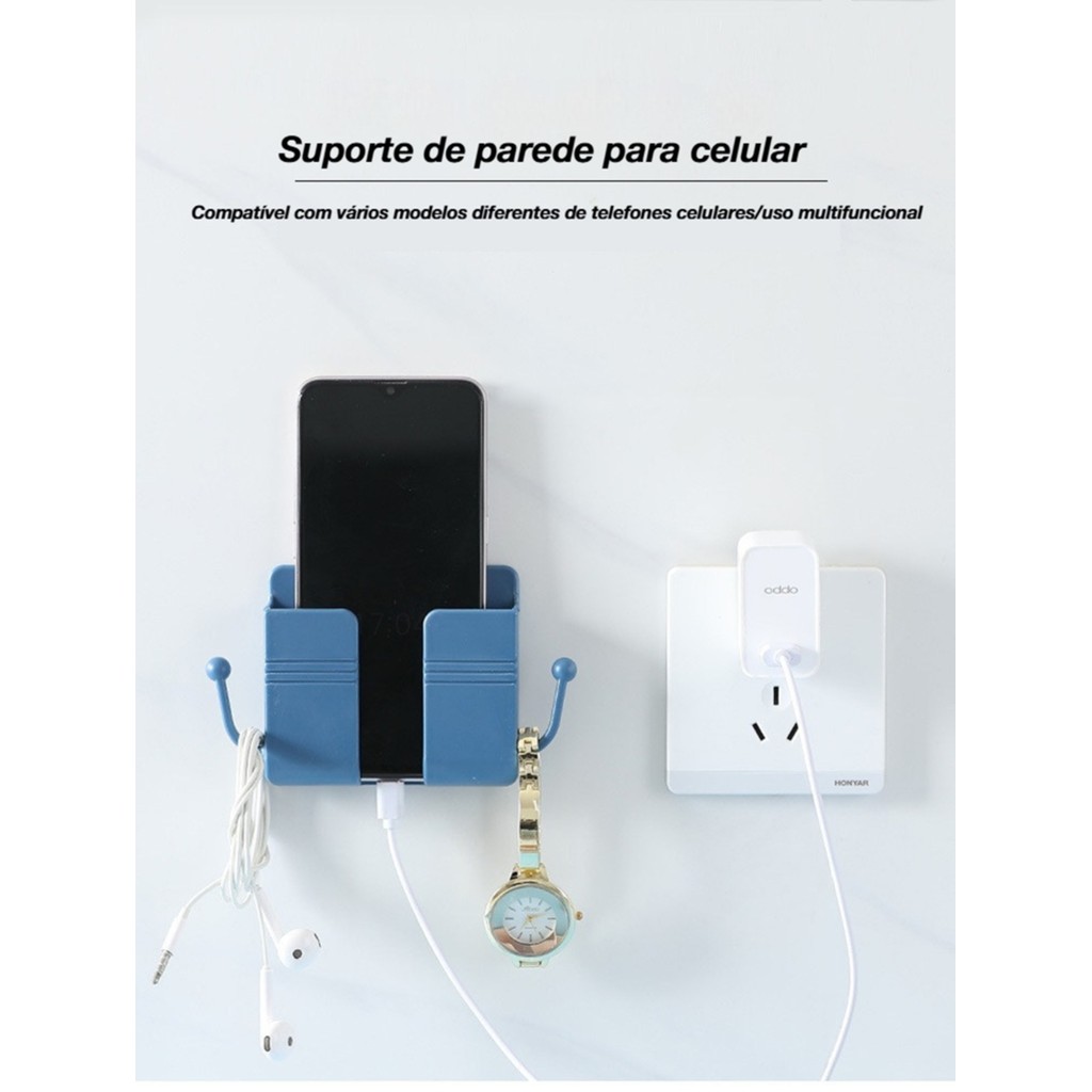 Kit 1/2/3 Pcs Suporte de Parede Plástico Autocolante Multiuso para Celular com Ganchos