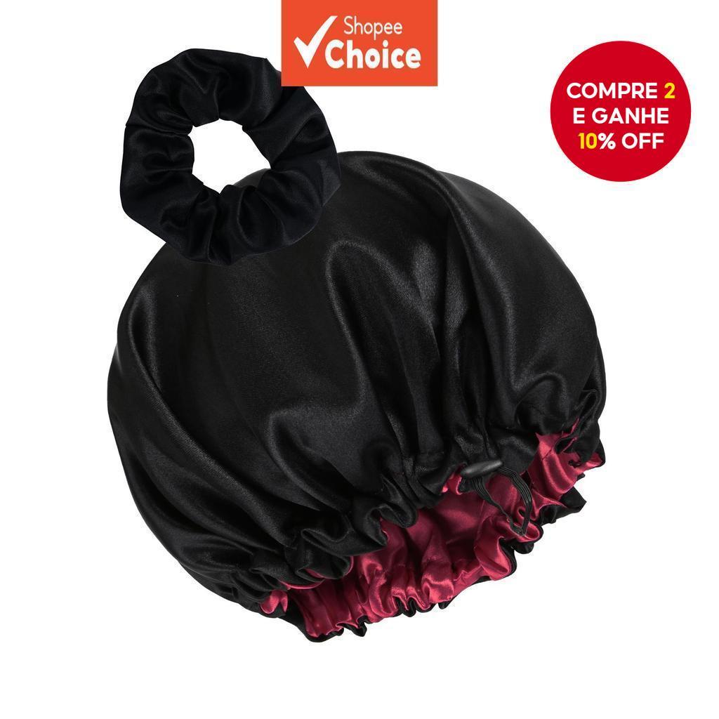 Boné De Seda Cetim Dupla Camada Forrado Gravata Banda Touca De Dormir Para Mulheres Cabelos Cacheados