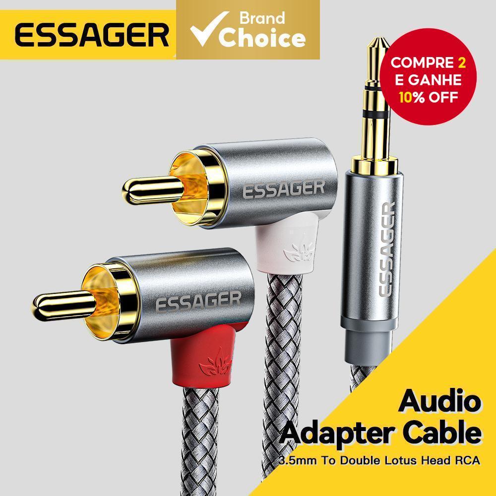 Essager Cabo RCA De Cotovelo De 3.5 Mm Para TV Caixa Alto-Falante De Home Theater Fio Jack 2 Cabos De Áudio