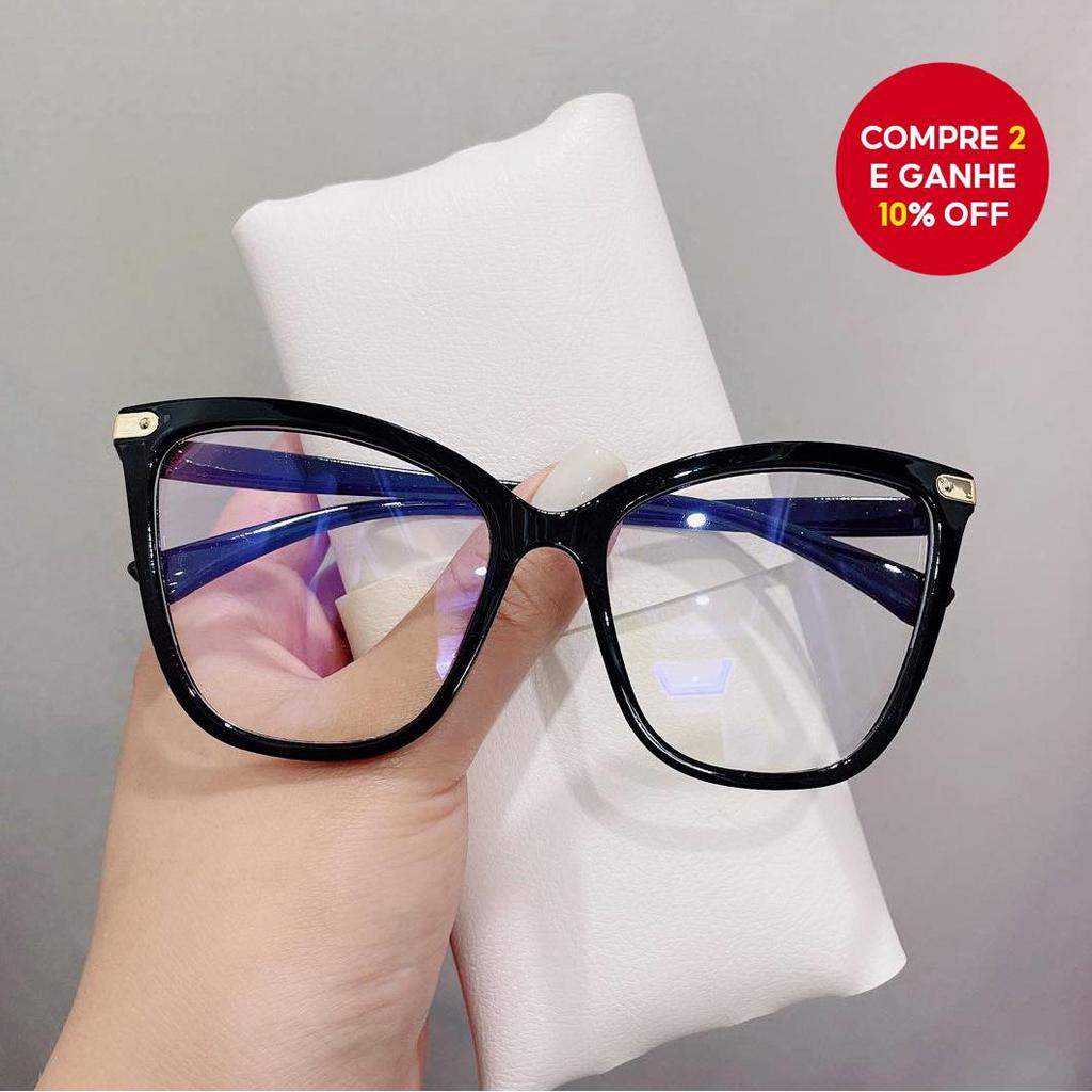 Óculos de Gatinho Feminino Retrô Armação Grande Anti Luz Azul para Computador e Leitura em Oferta na Shopee