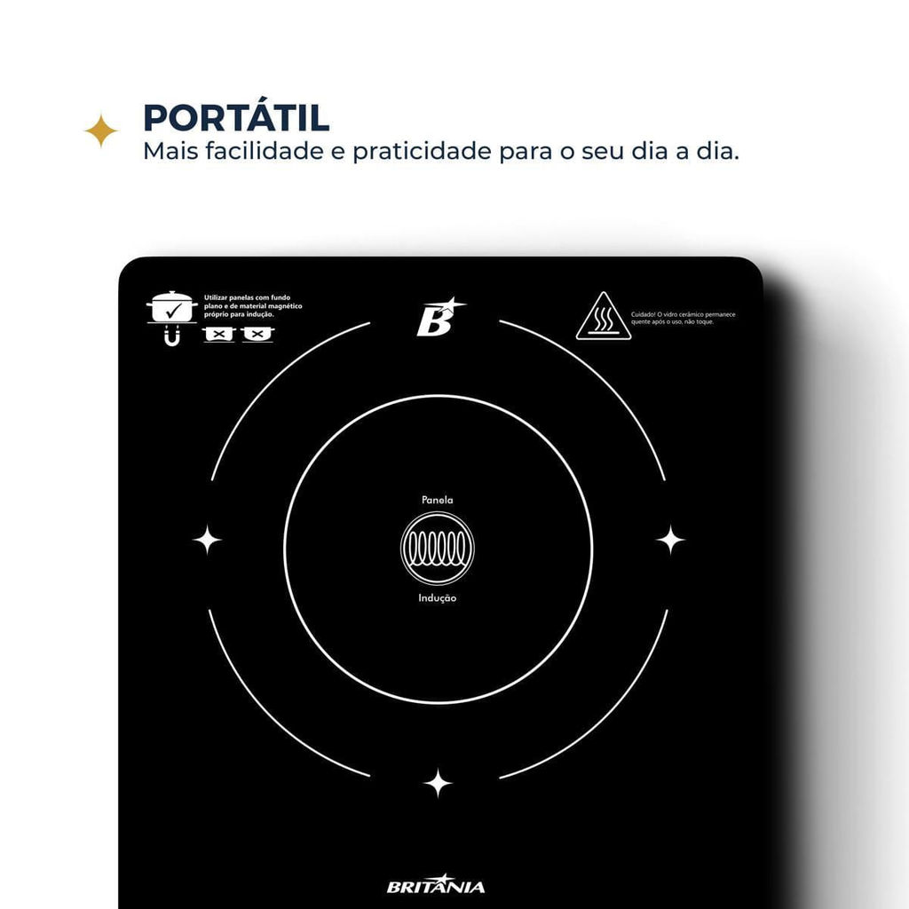 Detalhes do Cooktop de Indução Britânia Portátil Painel Touch BCTE10A