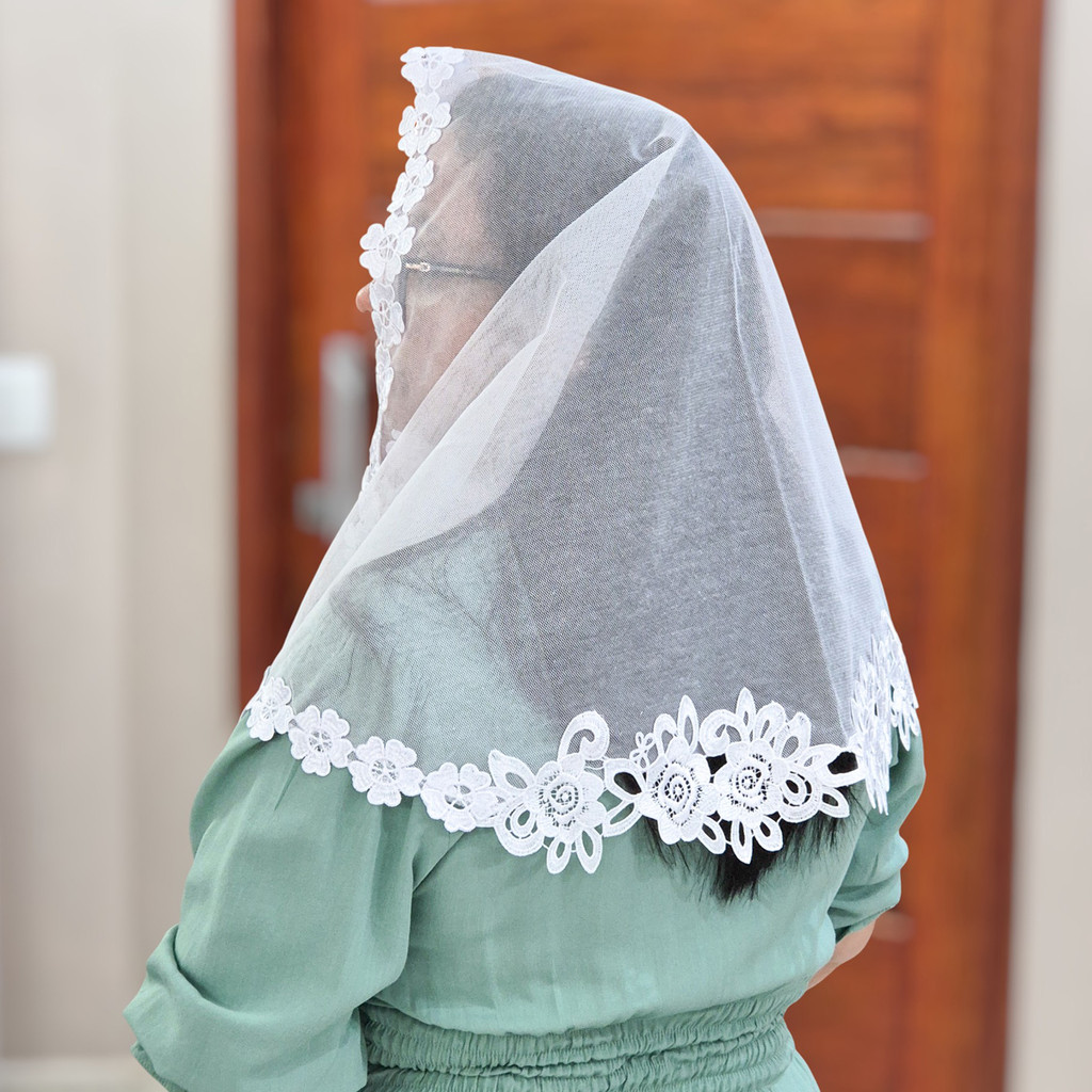 Véu Ccb Congregação Cristã Renda Guipir Floral Aplicada Adulto (mod. Neide) em Oferta na Shopee