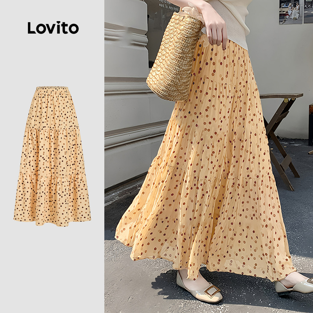 Lovito Saias Casuais Lazer Primavera/verão Saias Cáqui para mulheres L166AD949 em Oferta na Shopee