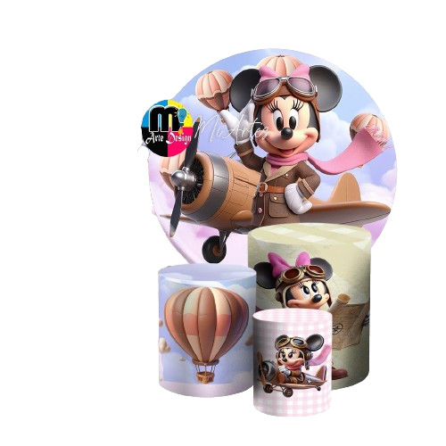 KIT PAINEL REDONDO  + TRIO DE CAPAS CILINDRO TEMA minnie rosa cute