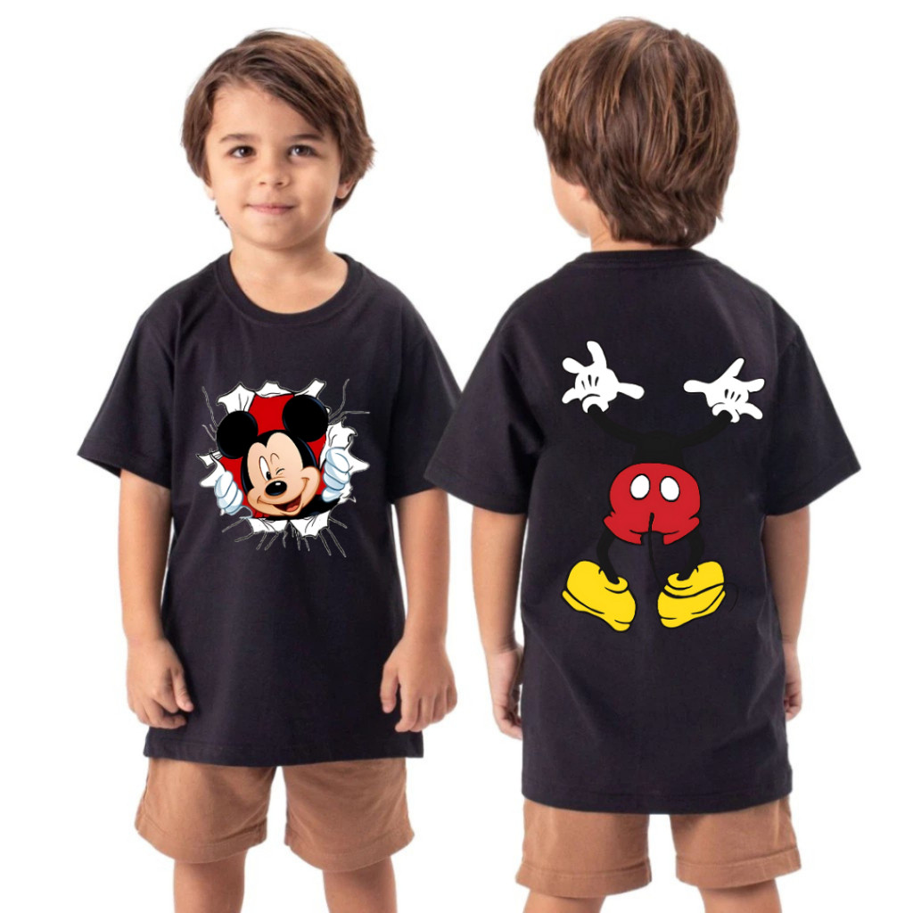 Camiseta Unissex Algodão Mickey Frente e Costas Mickey Mouse Divertido Infantil Juvenil