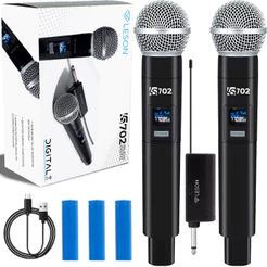 Kit 2 Microfone De Mão Sem Fio Duplo Wifi reless Recarregável Karaokê Igreja