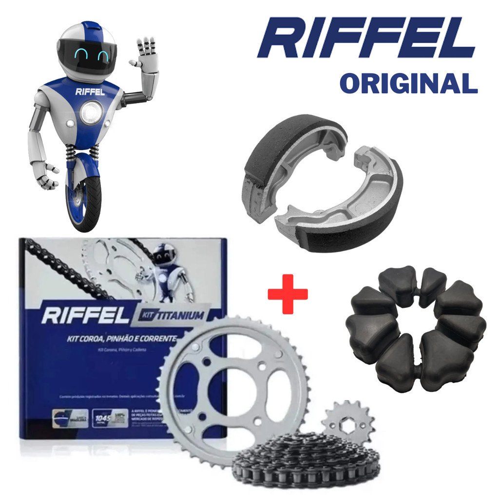 Kit Transmissão/Relação Original Riffel TITAN 160 START FAN 160 + Coxim Da Coroa + Patins De Freio em Oferta na Shopee